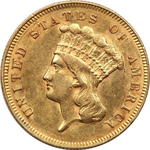 1878 $3 GOLD INDIAN PRINCESS THREE DOLLAR, ABOUT UNCIRCULATED AU (1 of 2)