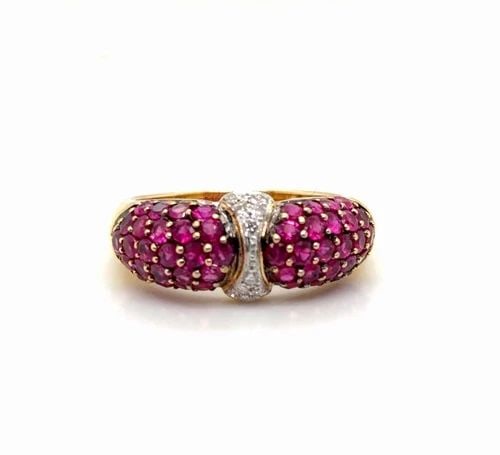 18K YELLOW GOLD RUBY AND DIAMOND VINTAGE RING SIZE 8 (1 of 2)