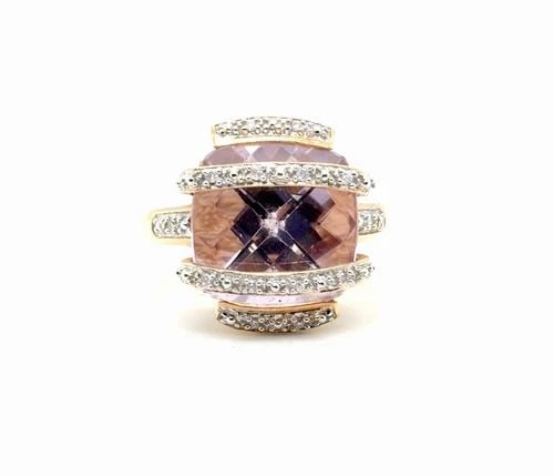 11CT PINK KUNZITE RING IN 14K YELLOW GOLD WITH .10CT OF DIAMOND ACCENTS (1 of 2)