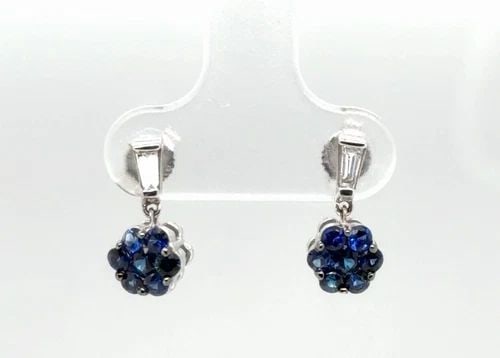 .7CT NATURAL BLUE SAPPHIRE AND .3CT DIAMOND EARRINGS IN 18K WHITE GOLD (1 of 2)