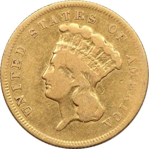 1878 $3 GOLD INDIAN PRINCESS THREE DOLLAR, FINE F (1 of 2)