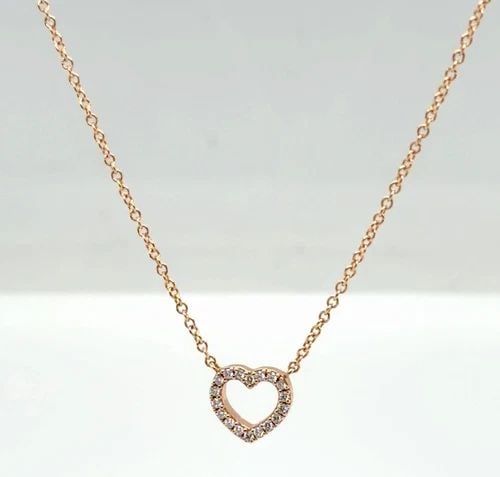 TIFFANY & CO 18K ROSE GOLD DIAMOND MINI HEART NECKLACE 16" WITH BOX (1 of 2)