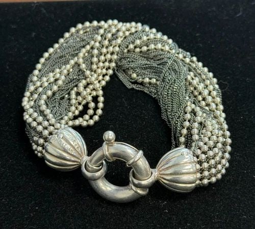 TIFFANY & CO. STERLING SILVER 925 ELSA TWO TONE MULTI STRAND BRACELET 79G (1 of 2)