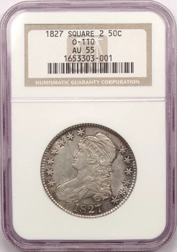1827 SQUARE 2 O-110 CAPPED BUST HALF DOLLAR 50C, NGC AU55, ABOUT UNCIRCULATED: 1827 SQUARE 2 O-110 CAPPED BUST HALF DOLLAR 50C, NGC AU55, ABOUT UNCIRCULATED 1827 Square 2 O-110 Capped Bust Half Dollar 50C, NGC AU55, About Uncirculated THE ITEM(S) IN THE PHOTO(S) IS THE EXACT ITE