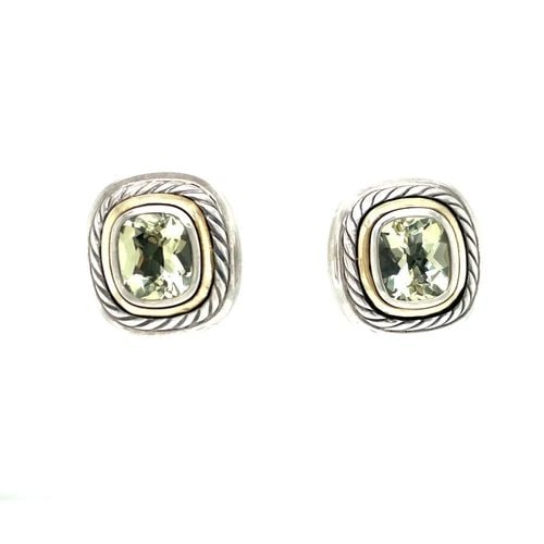 VINTAGE DAVID YURMAN TWO-TONE CABLE ALBION PRASIOLITE EARRINGS IN 925 & 18K (1 of 2)