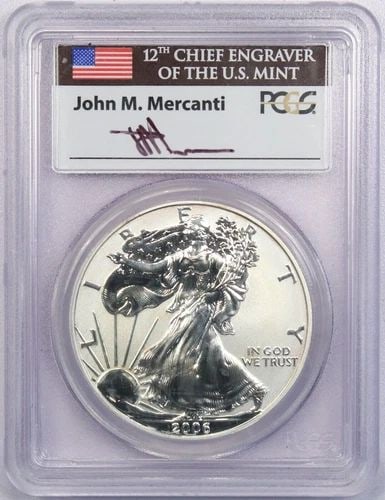2006-P REVERSE PROOF AMERICAN SILVER EAGLE $1, PCGS PR70 MERCANTI SIGNED LABEL (1 of 2)