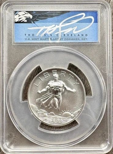 2025 DC SUPERMAN 2.5OZ SILVER MEDAL PCGS MS70 FDOI CLEVELAND SIGNED LABEL (1 of 2)