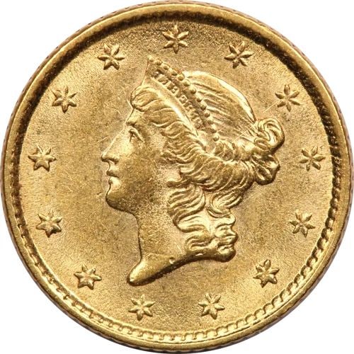 1853 TYPE 1 GOLD ONE DOLLAR $1, UNCIRCULATED BU (1 of 2)