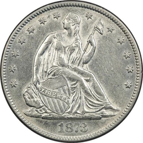 1873 CLOSED 3 NO ARROWS SEATED LIBERTY HALF DOLLAR 50C, ABOUT UNCIRCULATED AU (1 of 2)