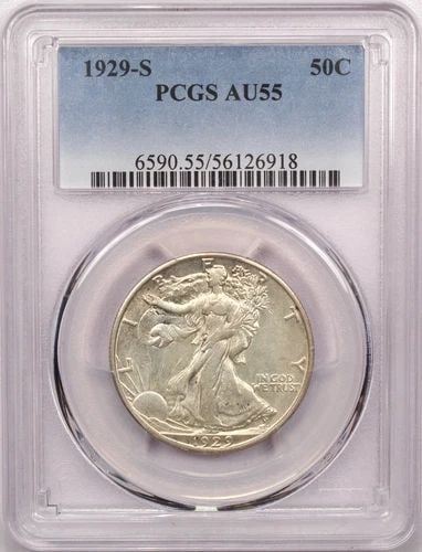 1929-S WALKING LIBERTY HALF DOLLAR 50C, PCGS AU55, ABOUT UNCIRCULATED (1 of 2)