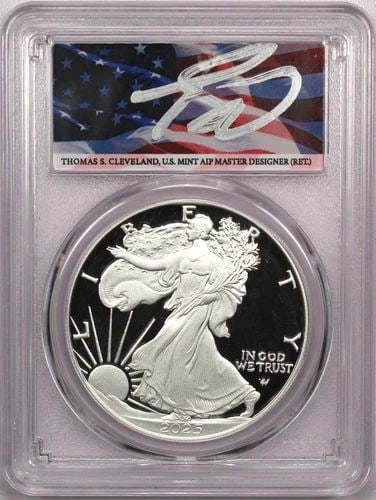 2025-S PROOF SILVER EAGLE $1 PCGS PR70DCAM CLEVELAND AIP SIGNED ADVANCED RELEASE (1 of 2)
