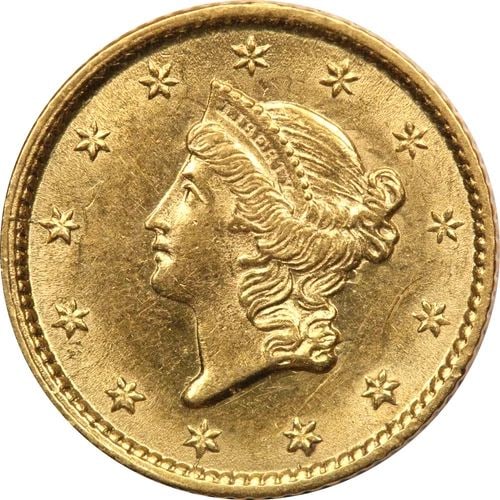 1853 TYPE 1 GOLD ONE DOLLAR $1, ABOUT UNCIRCULATED AU+ (1 of 2)