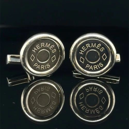 HERMES .925 SILVER MEN'S VINTAGE CUFFLINKS IN ORIGINAL BOX (1 of 2)