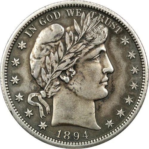 1894-O BARBER HALF DOLLAR 50C, ABOUT UNCIRCULATED AU, CLEANED & TONED (1 of 2)
