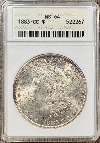 1883-CC MORGAN SILVER DOLLAR $1, OLD ANACS MS64, UNCIRCULATED BU, MOTTLED TONING: 1883-CC MORGAN SILVER DOLLAR $1, OLD ANACS MS64, UNCIRCULATED BU, MOTTLED TONING 1883-CC Morgan Silver Dollar $1, Old ANACS MS64, Uncirculated BU, Mottled Toning THE ITEM(S) IN THE PHOTO(S) IS THE EXA