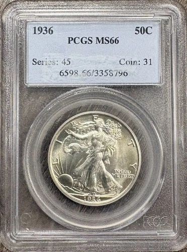 1936 WALKING LIBERTY HALF DOLLAR 50C, PCGS MS66, GEM UNCIRCULATED BU: 1936 WALKING LIBERTY HALF DOLLAR 50C, PCGS MS66, GEM UNCIRCULATED BU 1936 Walking Liberty Half Dollar 50C, PCGS MS66, Gem Uncirculated BU THE ITEM(S) IN THE PHOTO(S) IS THE EXACT ITEM(S) YOU WILL RECE