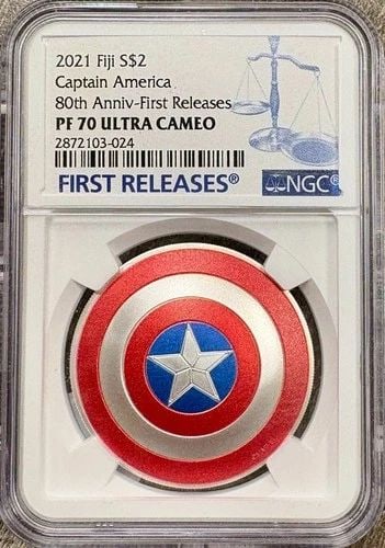 2021 FIJI $2 SILVER CAPTAIN AMERICA SHIELD NGC PF70 ULTRA CAMEO FIRST RELEASES (1 of 2)