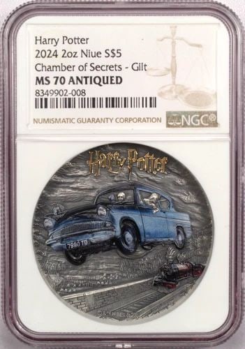2024 NIUE $5 HARRY POTTER CHAMBER OF SECRETS GILT 2OZ SILVER NGC MS70 ANTIQUED (1 of 2)