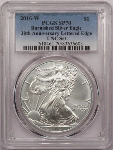 2016 W LETTERED EDGE AMERICAN SILVER EAGLE $1 PCGS SP70 BURNISHED "UNC SET" COIN (1 of 2)
