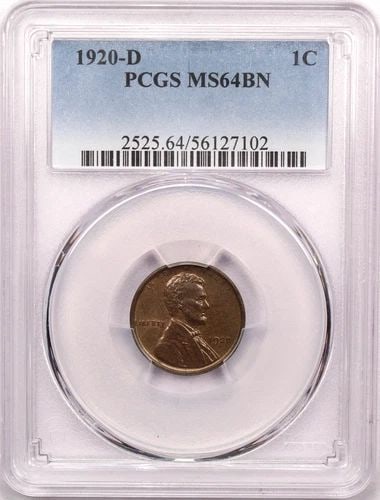 1920-D LINCOLN WHEAT CENT 1C, PCGS MS64BN BROWN, CHOICE UNCIRCULATED BU: 1920-D LINCOLN WHEAT CENT 1C, PCGS MS64BN BROWN, CHOICE UNCIRCULATED BU 1920-D Lincoln Wheat Cent 1C, PCGS MS64BN Brown, Choice Uncirculated BU