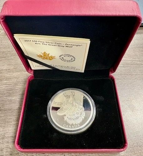 2017 CANADA $30 2OZ SILVER GREAT GREY WOLF ZENTANGLE PROOF COIN W/ BOX & COA (1 of 2)