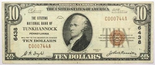 1929 $10 CITIZENS BANK OF TUNKHANNOCK PA NATIONAL CURRENCY, VERY FINE VF: 1929 $10 CITIZENS BANK OF TUNKHANNOCK PA NATIONAL CURRENCY, VERY FINE VF 1929 $10 Citizens Bank of Tunkhannock PA National Currency, Very Fine VF THE ITEM(S) IN THE PHOTO(S) IS THE EXACT ITEM(S) YOU W