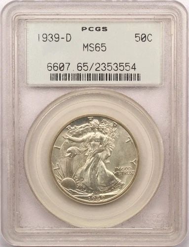 1939-D WALKING LIBERTY HALF DOLLAR 50C, PCGS MS65 OGH, GEM UNCIRCULATED BU (1 of 2)