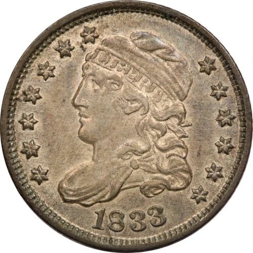 1833 CAPPED BUST HALF DIME H10C, ABOUT UNCIRCULATED AU, CLEANED & TONED (1 of 2)