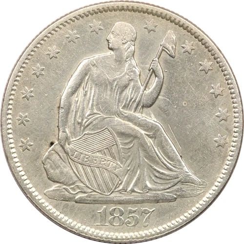 1857 SEATED LIBERTY HALF DOLLAR 50C, ABOUT UNCIRCULATED AU, CLEANED: 1857 SEATED LIBERTY HALF DOLLAR 50C, ABOUT UNCIRCULATED AU, CLEANED 1857 Seated Liberty Half Dollar 50C, About Uncirculated AU, Cleaned THE ITEM(S) IN THE PHOTO(S) IS THE EXACT ITEM(S) YOU WILL RECEIV