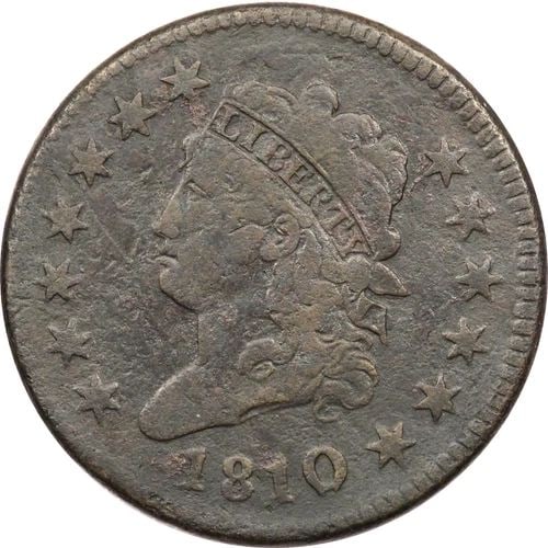 1810 CLASSIC HEAD LARGE CENT 1C, VERY FINE VF, ENVIRONMENTAL DAMAGE (1 of 2)