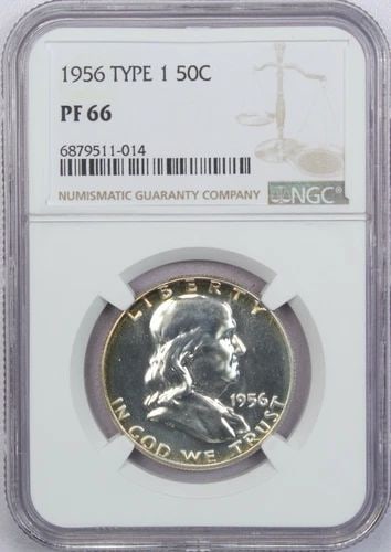 1956 TYPE 1 PROOF FRANKLIN HALF DOLLAR, NGC PF66, LIGHTLY TONED (1 of 2)