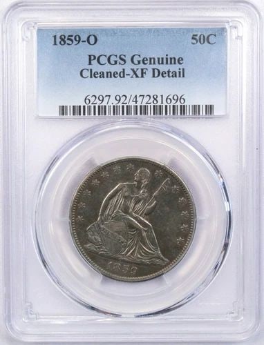 1859-O SEATED LIBERTY HALF DOLLAR 50C, PCGS XF DETAIL, EXTREMELY FINE (1 of 2)