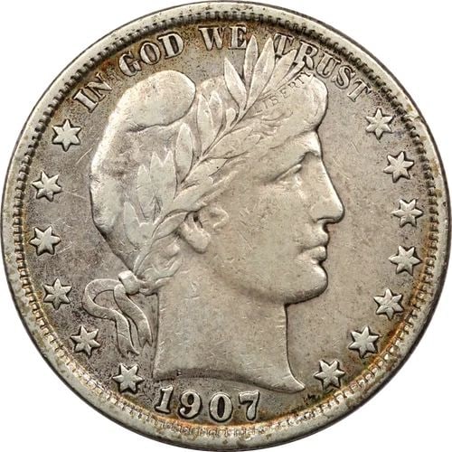 1907-S BARBER HALF DOLLAR 50C, VERY FINE VF, CLEANED (1 of 2)