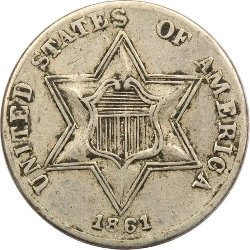 1861 CONTEMPORARY BOGUS THREE CENT SILVER 3CS TRIME, CIRCULATED CONDITION (1 of 2)