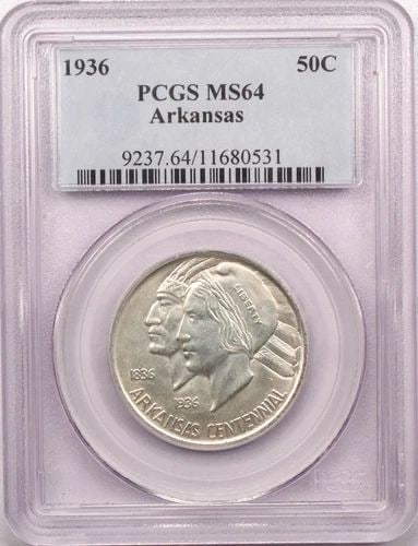 1936 ARKANSAS COMMEMORATIVE HALF DOLLAR 50C, PCGS MS64, CHOICE UNCIRCULATED BU (1 of 2)