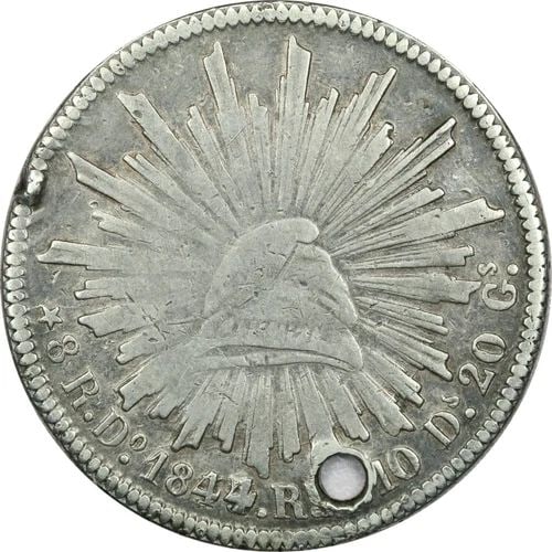1844/35 DO RM MEXICO 8 REALES SILVER, VG/F CONDITION HOLED, KM #377.4, DURANGO (1 of 2)