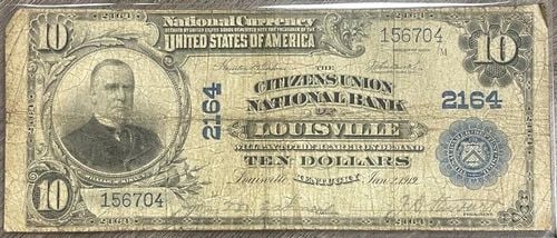 1902 $10 NATIONAL CURRENCY CITIZENS UNION NAT'L BANK LOUISVILLE KY VERY GOOD VG+ (1 of 2)