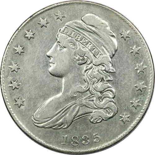 1835 CAPPED BUST HALF DOLLAR 50C, EXTREMELY FINE XF+, LIGHTLY CLEANED (1 of 2)