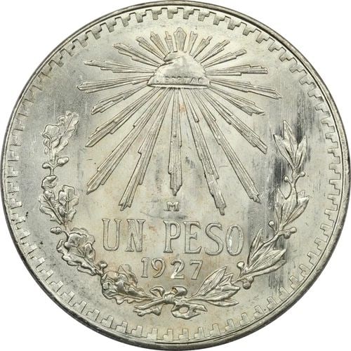 1927 MEXICO 1 PESO .720 SILVER COIN, CHOICE UNCIRCULATED BU, KM #455 (1 of 2)