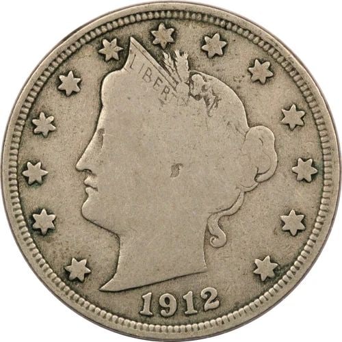 1912-S LIBERTY V NICKEL, VERY GOOD VG+, KEY DATE! (1 of 2)