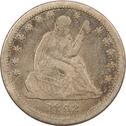 1842-O SEATED LIBERTY QUARTER 25C, VERY FINE VF (1 of 2)