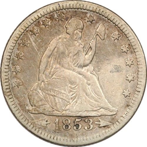 1853-O ARROWS & RAYS SEATED LIBERTY QUARTER 25C, VERY FINE VF+ (1 of 2)