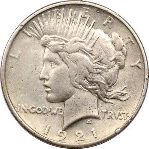 1921 HIGH RELIEF PEACE SILVER DOLLAR $1, EXTREMELY FINE XF, DAMAGED, CLEANED (1 of 2)