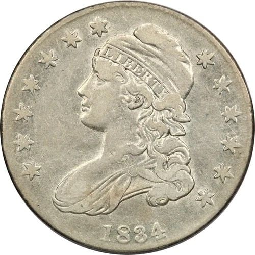 1834 CAPPED BUST HALF DOLLAR 50C, EXTREMELY FINE XF+: 1834 CAPPED BUST HALF DOLLAR 50C, EXTREMELY FINE XF+ 1834 Capped Bust Half Dollar 50C, Extremely Fine XF+ THE ITEM(S) IN THE PHOTO(S) IS THE EXACT ITEM(S) YOU WILL RECEIVE!