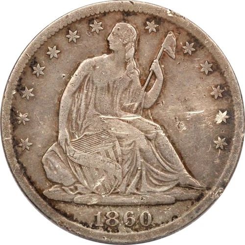1860-S SEATED LIBERTY HALF DOLLAR 50C, VERY FINE VF, SCRATCHED (1 of 2)