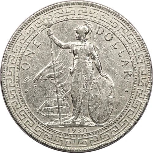 1930 GREAT BRITAIN TRADE SILVER DOLLAR, EXTREMELY FINE XF CLEANED, KM# T5 (1 of 2)