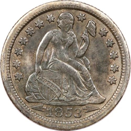 1853-O ARROWS SEATED LIBERTY DIME 10C, EXTREMELY FINE XF (1 of 2)