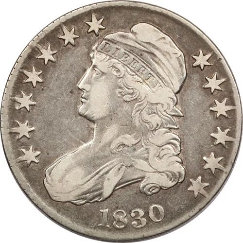 1830 CAPPED BUST HALF DOLLAR 50C, VERY FINE VF+, LIGHTLY CLEANED (1 of 2)