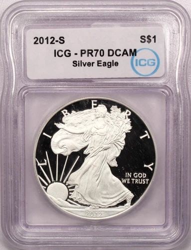 2012-S PROOF AMERICAN SILVER EAGLE $1, ICG PR70 DCAM DEEP CAMEO (1 of 2)