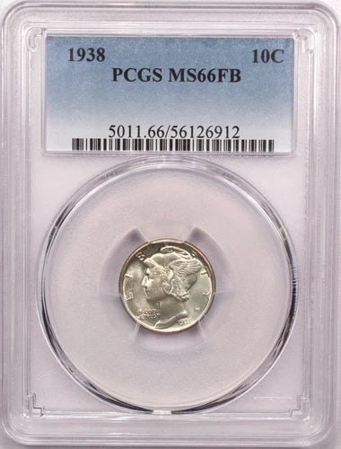1938 MERCURY DIME 10C, PCGS MS66FB FULL BANDS, GEM UNCIRCULATED BU (1 of 2)